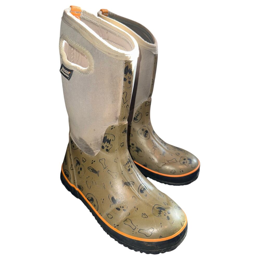 BOGS K Classic Bones Skull Halloween Green Waterproof Boots Youth - size 4 R 11